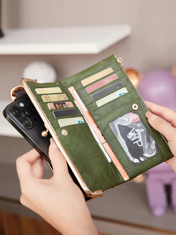 Xajzpa Solid Color Multi Functional Long Wallet, Vintage Clutch Coin Purse, Women's Card Holder Zipper Wallet